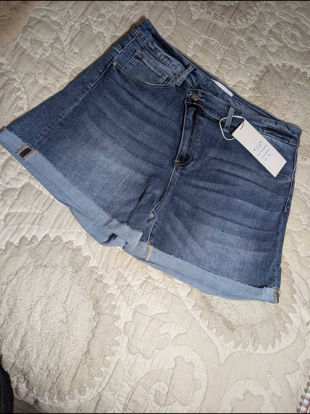 Risen Classic Mid-Rise Blue Denim Cuffed Jean Shorts 1X 2X 3X